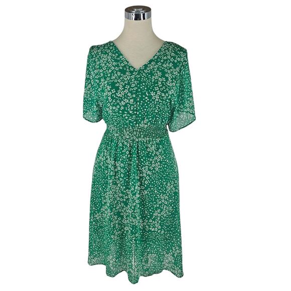 DKNY Chiffon green shirred detail Flutter Sleeve Midi Dress, 20W - Picture 1 of 4